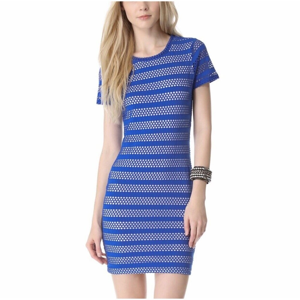 Generation Love NY Tory Eyelet Mini Bodycon Dress Cobalt Blue/White Size Medium